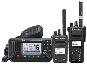two walkietalkies and a radio communicator