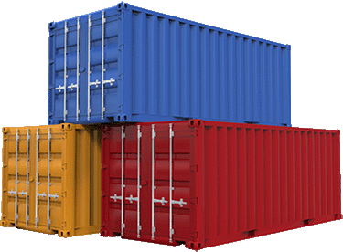 stacked red, blue and yellow shipping containers